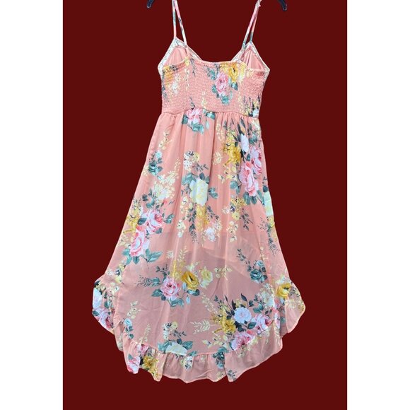 Rue 21 -Women's Summer Sleeveless High Low Hem Ruffle Floral Dress- Pink -Medium - Picture 2 of 16